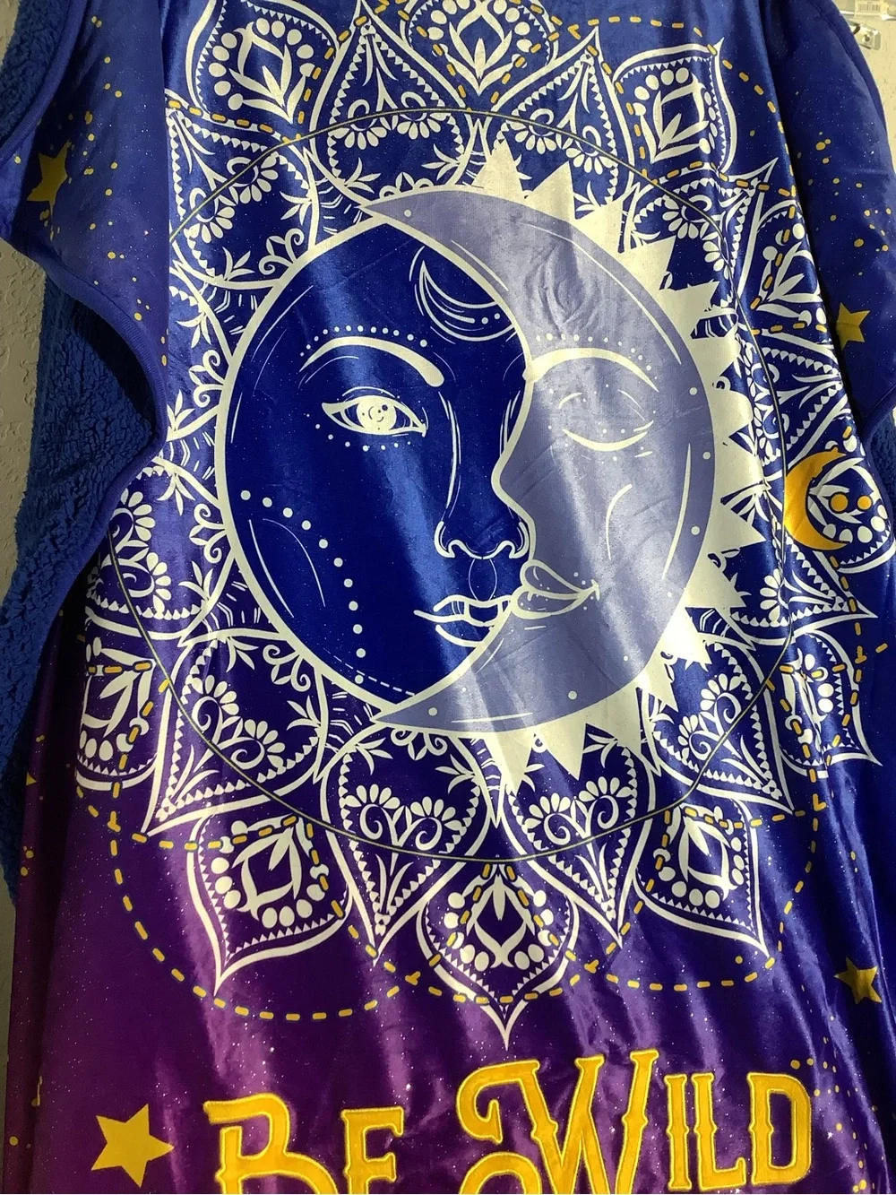 Celestial Whimsical Sun, Moon, Stars Be Wild Moon Child Graphic Blanket 50x60